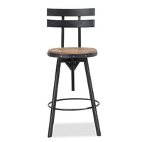 Swivel Barstool Chair, Adjustable 26-32 Inch Seat, Black Metal, Brown -BM335334