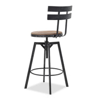 Swivel Barstool Chair, Adjustable 26-32 Inch Seat, Black Metal, Brown -BM335334