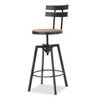Swivel Barstool Chair, Adjustable 26-32 Inch Seat, Black Metal, Brown -BM335334