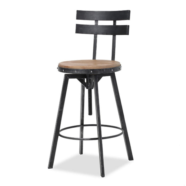 Swivel Barstool Chair, Adjustable 26-32 Inch Seat, Black Metal, Brown -BM335334