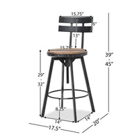 Swivel Barstool Chair, Adjustable 26-32 Inch Seat, Black Metal, Brown -BM335334