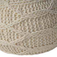 Accent Pouf Ottoman, Round Handcrafted Knit Weave, 20 Inch Cream Wool -BM335335