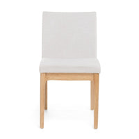 Dining Chair Set of 2, Brown Wood Frame, Light Beige Padded Fabric -BM335336