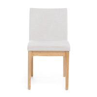 Dining Chair Set of 2, Brown Wood Frame, Light Beige Padded Fabric -BM335336