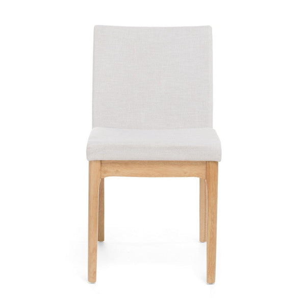 Dining Chair Set of 2, Brown Wood Frame, Light Beige Padded Fabric -BM335336