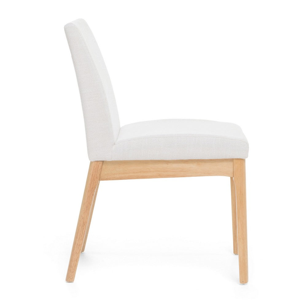 Dining Chair Set of 2, Brown Wood Frame, Light Beige Padded Fabric -BM335336
