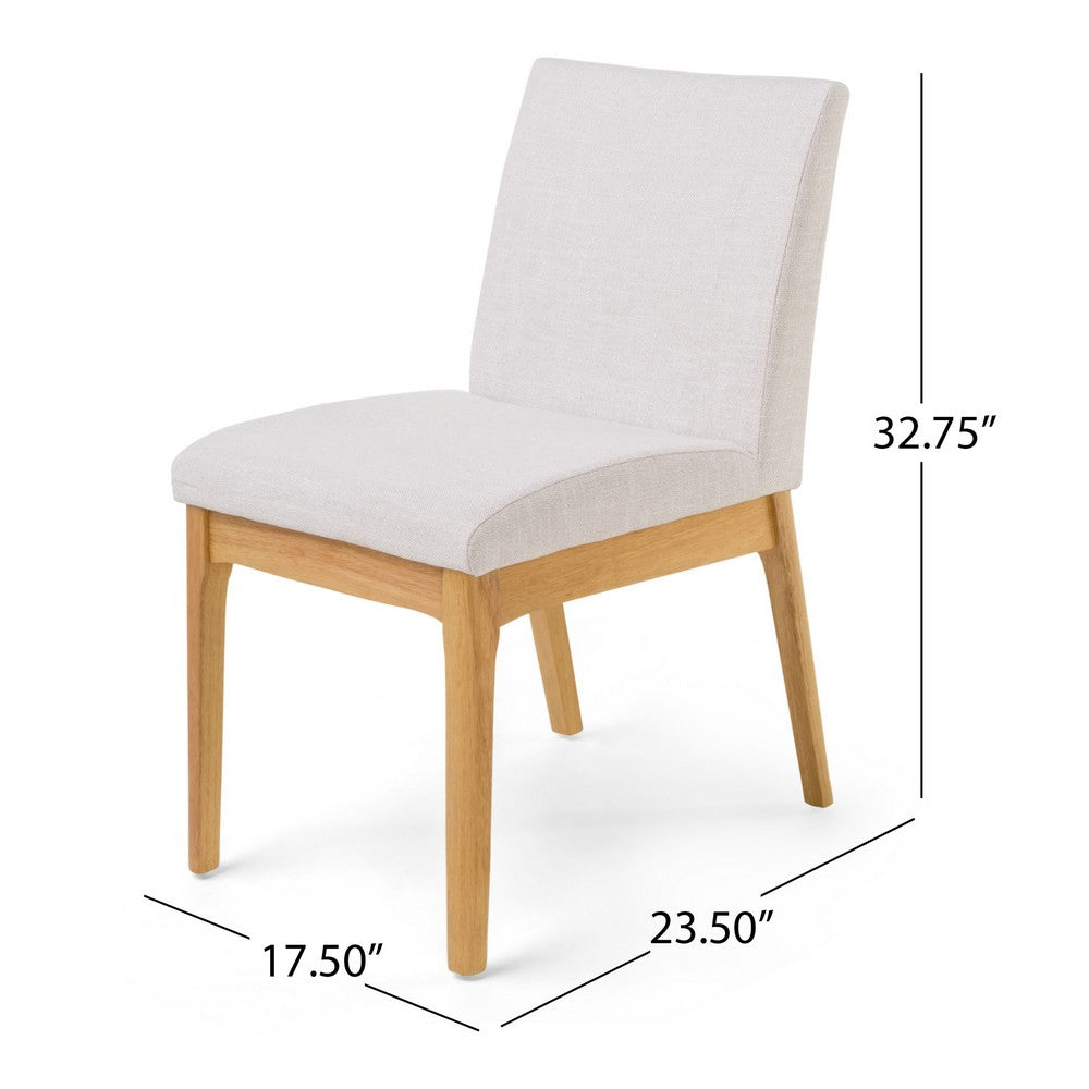 Dining Chair Set of 2, Brown Wood Frame, Light Beige Padded Fabric -BM335336