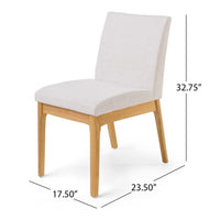 Dining Chair Set of 2, Brown Wood Frame, Light Beige Padded Fabric -BM335336