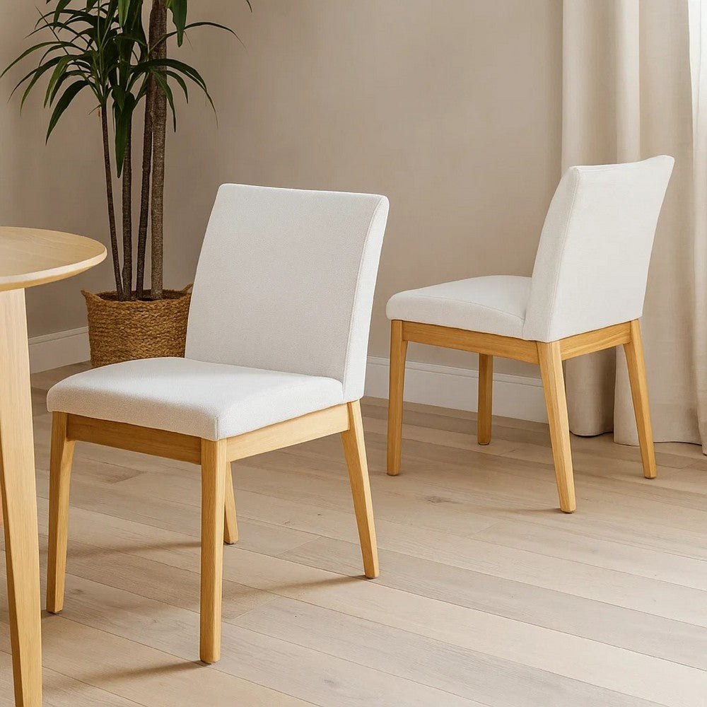 Dining Chair Set of 2, Brown Wood Frame, Light Beige Padded Fabric -BM335336