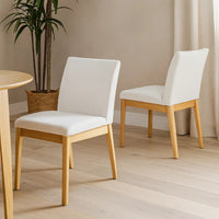 Dining Chair Set of 2, Brown Wood Frame, Light Beige Padded Fabric -BM335336