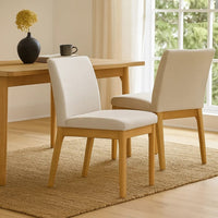 Dining Chair Set of 2, Brown Wood Frame, Light Beige Padded Fabric -BM335336
