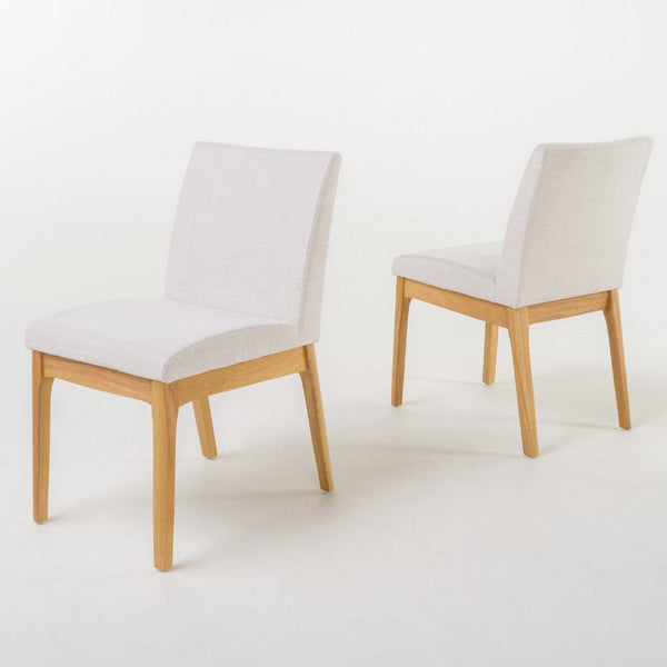 Dining Chair Set of 2, Brown Wood Frame, Light Beige Padded Fabric -BM335336