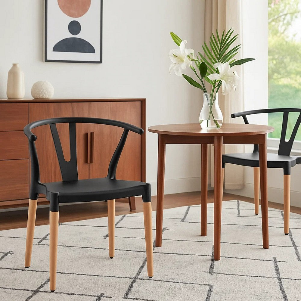 Dining Side Chair Set of 2, Sculpted Design 29 Inch Black Seat -BM335337