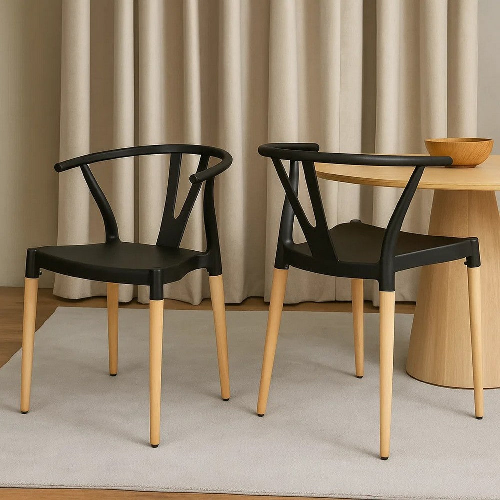 Dining Side Chair Set of 2, Sculpted Design 29 Inch Black Seat -BM335337