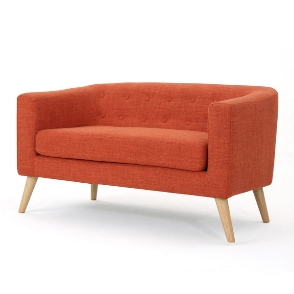 Retro Loveseat, 52 Inch Brilliant Orange Fabric, Button Tufted Back -BM335338