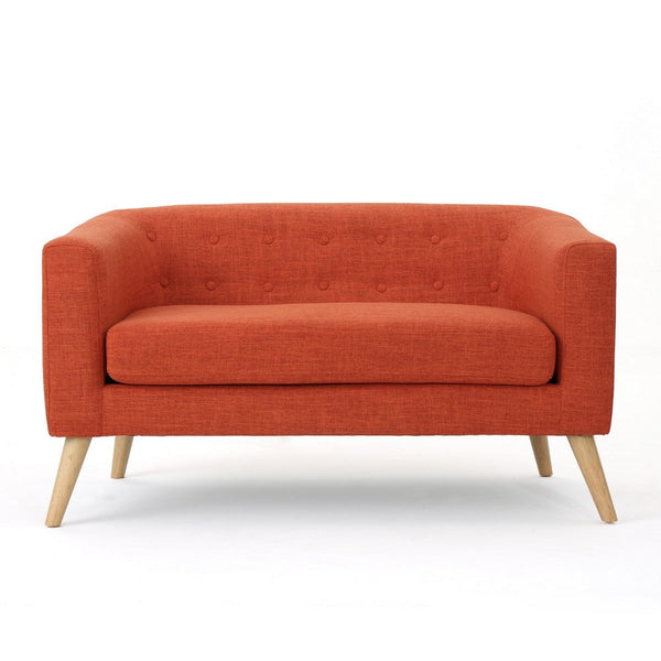 Retro Loveseat, 52 Inch Brilliant Orange Fabric, Button Tufted Back -BM335338