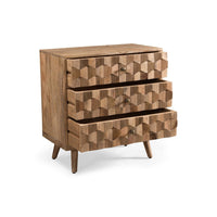 Oversize Nightstand Dresser, 3 Drawers, 3D Design Brown Mango Wood  -BM335340