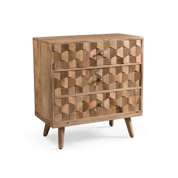 Oversize Nightstand Dresser, 3 Drawers, 3D Design Brown Mango Wood  -BM335340