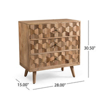 Oversize Nightstand Dresser, 3 Drawers, 3D Design Brown Mango Wood  -BM335340
