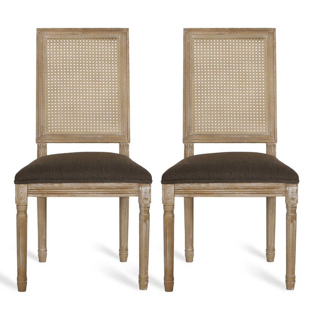 Viba Dining Chair Set of 2, Cane Dark and Light Weathered Brown Wood -BM335341