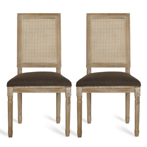 Viba Dining Chair Set of 2, Cane Dark and Light Weathered Brown Wood -BM335341