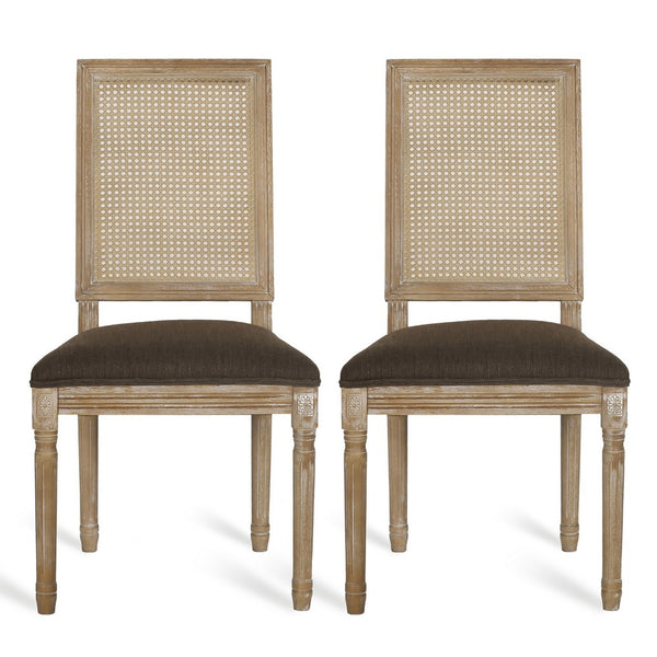 Viba Dining Chair Set of 2, Cane Dark and Light Weathered Brown Wood -BM335341