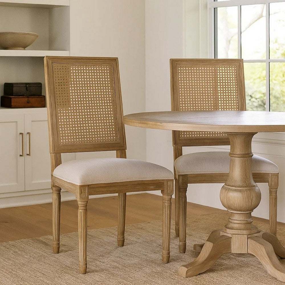 Viba Dining Chair Set of 2, Gray, Cane Light Weathered Brown Wood -BM335342