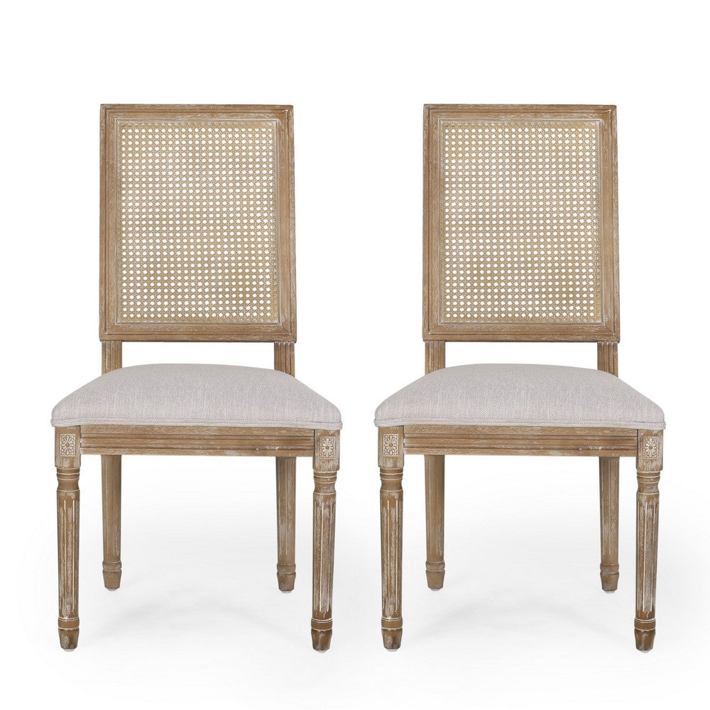 Viba Dining Chair Set of 2, Gray, Cane Light Weathered Brown Wood -BM335342