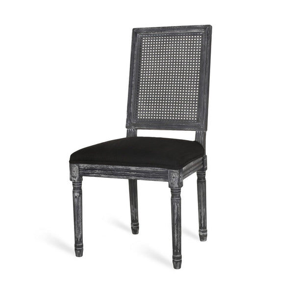 Marsie Dining Chair Set of 2, Black Fabric, Wood Frame Cane Backrest -BM335343