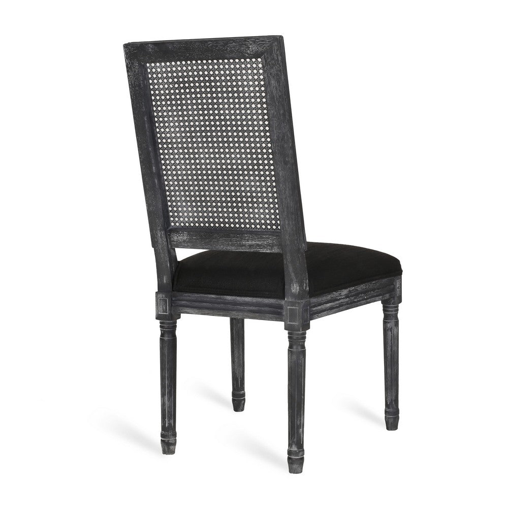 Marsie Dining Chair Set of 2, Black Fabric, Wood Frame Cane Backrest -BM335343