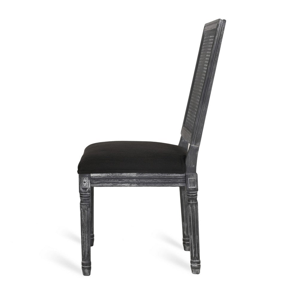 Marsie Dining Chair Set of 2, Black Fabric, Wood Frame Cane Backrest -BM335343
