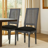 Marsie Dining Chair Set of 2, Black Fabric, Wood Frame Cane Backrest -BM335343