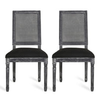 Marsie Dining Chair Set of 2, Black Fabric, Wood Frame Cane Backrest -BM335343