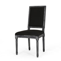 Kevin Dining Chair Set of 2, Black Fabric Padded Seat, Wood Frame -BM335344