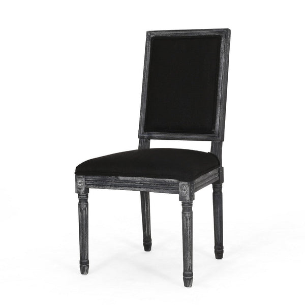 Kevin Dining Chair Set of 2, Black Fabric Padded Seat, Wood Frame -BM335344