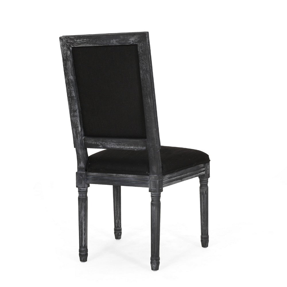 Kevin Dining Chair Set of 2, Black Fabric Padded Seat, Wood Frame -BM335344