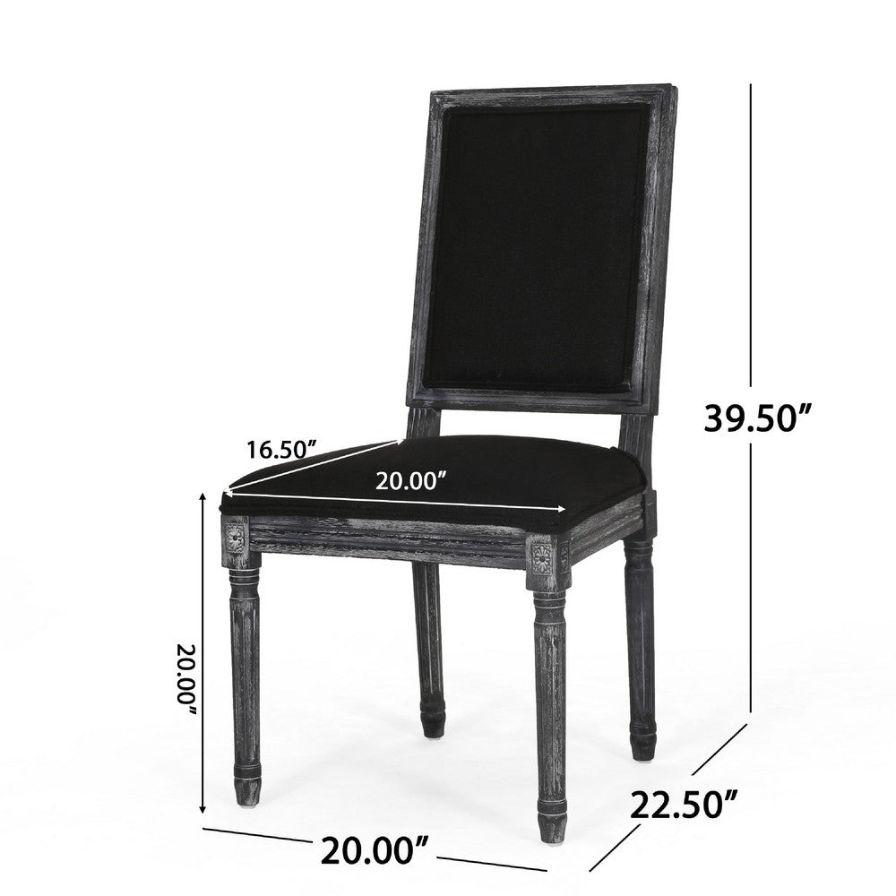 Kevin Dining Chair Set of 2, Black Fabric Padded Seat, Wood Frame -BM335344
