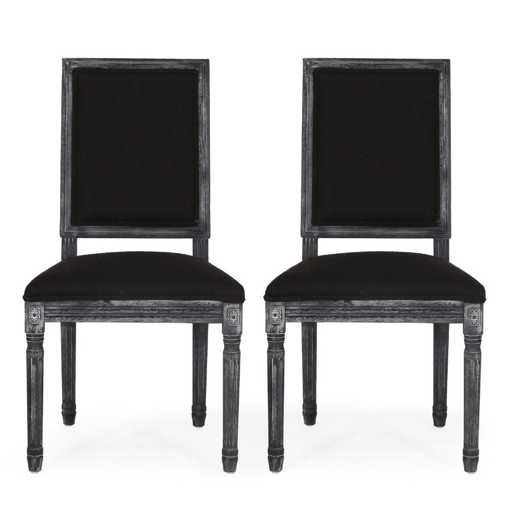 Kevin Dining Chair Set of 2, Black Fabric Padded Seat, Wood Frame -BM335344