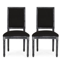 Kevin Dining Chair Set of 2, Black Fabric Padded Seat, Wood Frame -BM335344