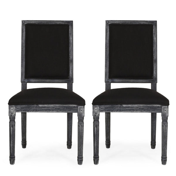 Kevin Dining Chair Set of 2, Black Fabric Padded Seat, Wood Frame -BM335344