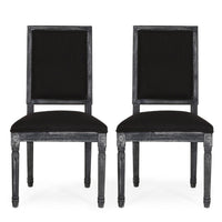 Kevin Dining Chair Set of 2, Black Fabric Padded Seat, Wood Frame -BM335344