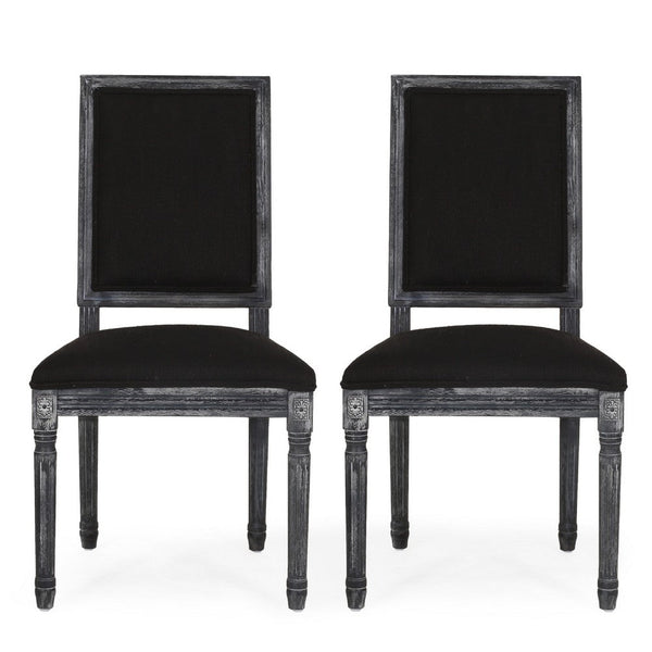 Kevin Dining Chair Set of 2, Black Fabric Padded Seat, Wood Frame -BM335344