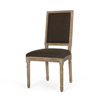 Kevin Dining Chair Set of 2, Brown Fabric Padded Seat, Natural Wood -BM335345