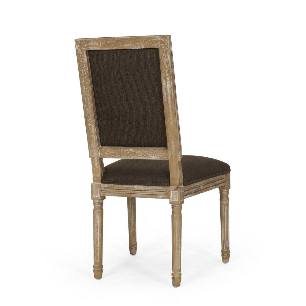 Kevin Dining Chair Set of 2, Brown Fabric Padded Seat, Natural Wood -BM335345