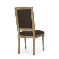 Kevin Dining Chair Set of 2, Brown Fabric Padded Seat, Natural Wood -BM335345