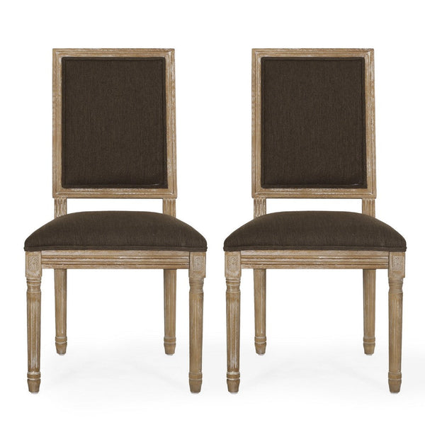 Kevin Dining Chair Set of 2, Brown Fabric Padded Seat, Natural Wood -BM335345