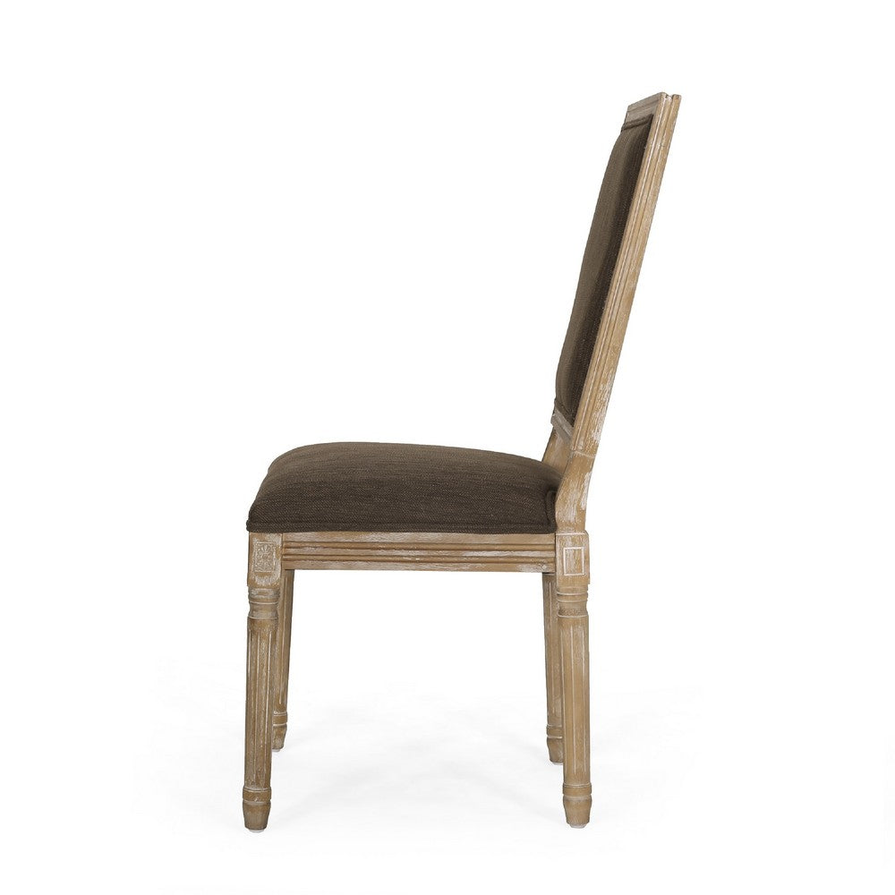 Kevin Dining Chair Set of 2, Brown Fabric Padded Seat, Natural Wood -BM335345
