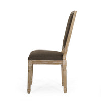 Kevin Dining Chair Set of 2, Brown Fabric Padded Seat, Natural Wood -BM335345