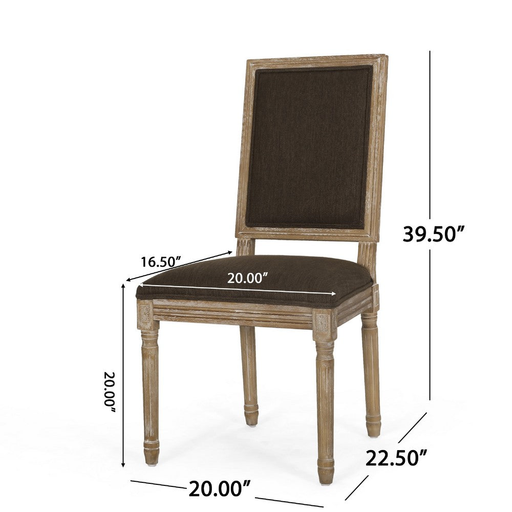 Kevin Dining Chair Set of 2, Brown Fabric Padded Seat, Natural Wood -BM335345