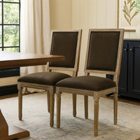 Kevin Dining Chair Set of 2, Brown Fabric Padded Seat, Natural Wood -BM335345